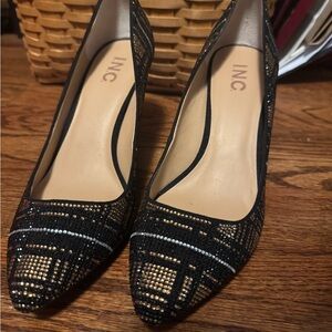 INC International Concepts Black and Gold Studded Heels